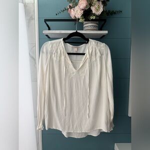 Knox Rose Embroidered Boho Peasant Blouse Cream Ivory - Size Small